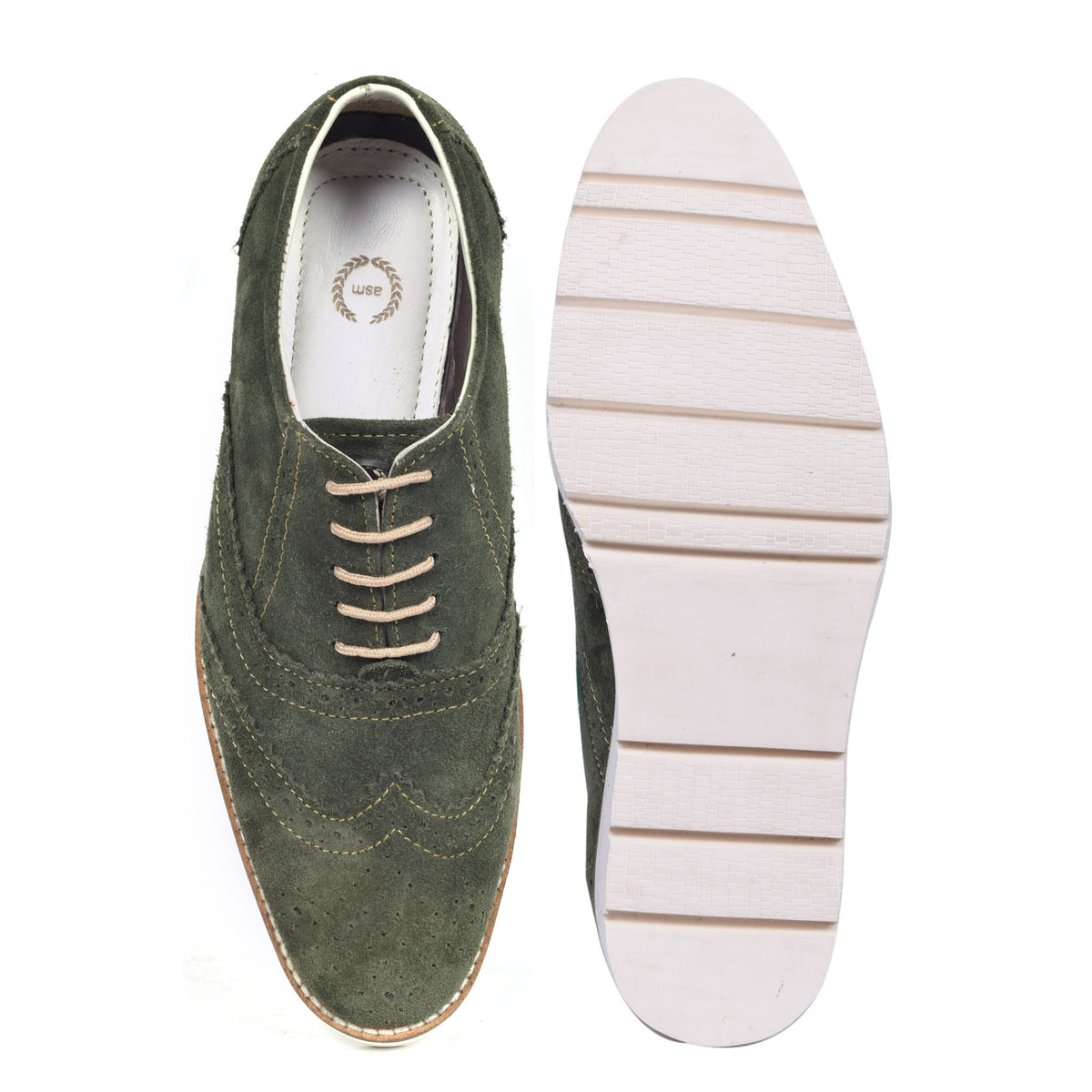 Sneakers : Green Suede leather Sneakers with Memory foam footpad. Article : SN30-Green