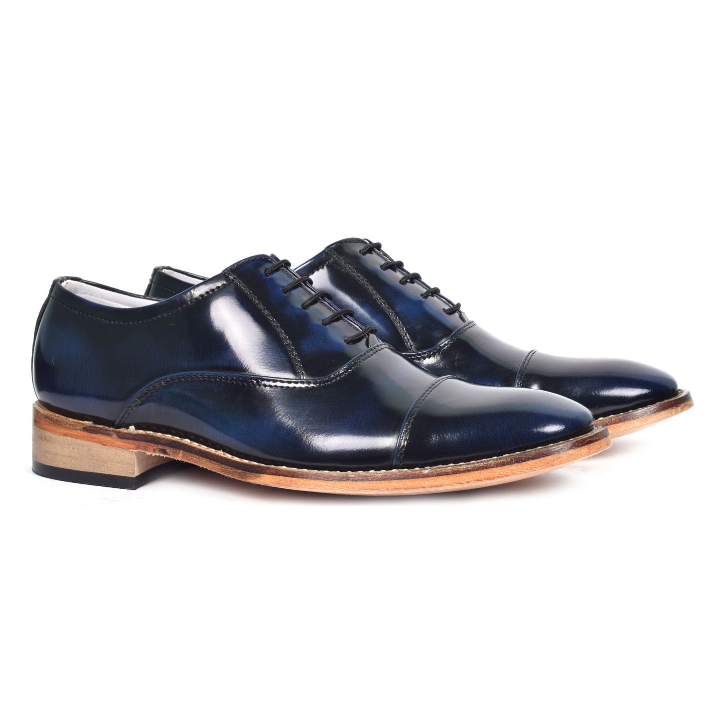 Goodyear Welted Oxford Shoes :  Blue Brush off leather with Memory foam footpad.