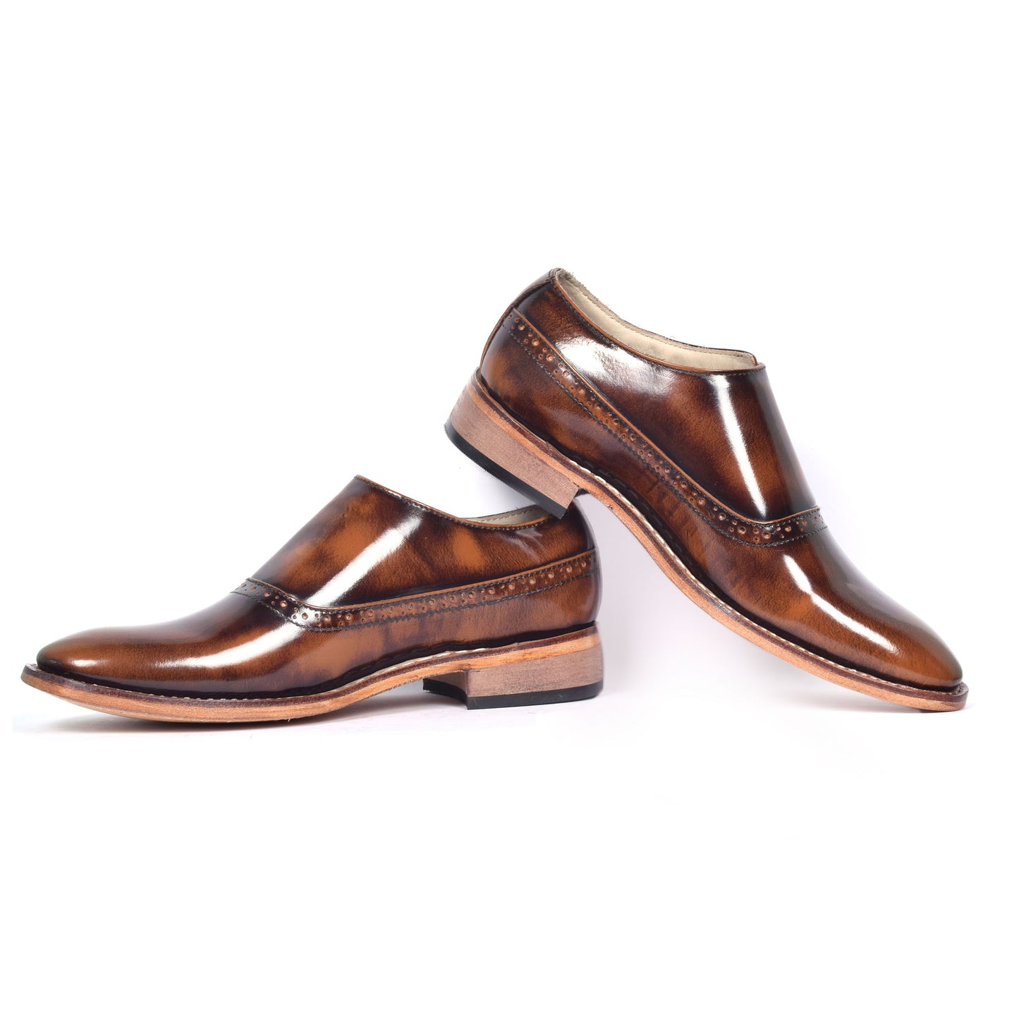 Goodyear Welted Monk Strap Shoes :  Tan Brush off leather with Memory foam footpad.