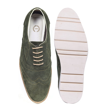Sneakers : Green Suede leather Sneakers with Memory foam footpad. Article : SN30-Green
