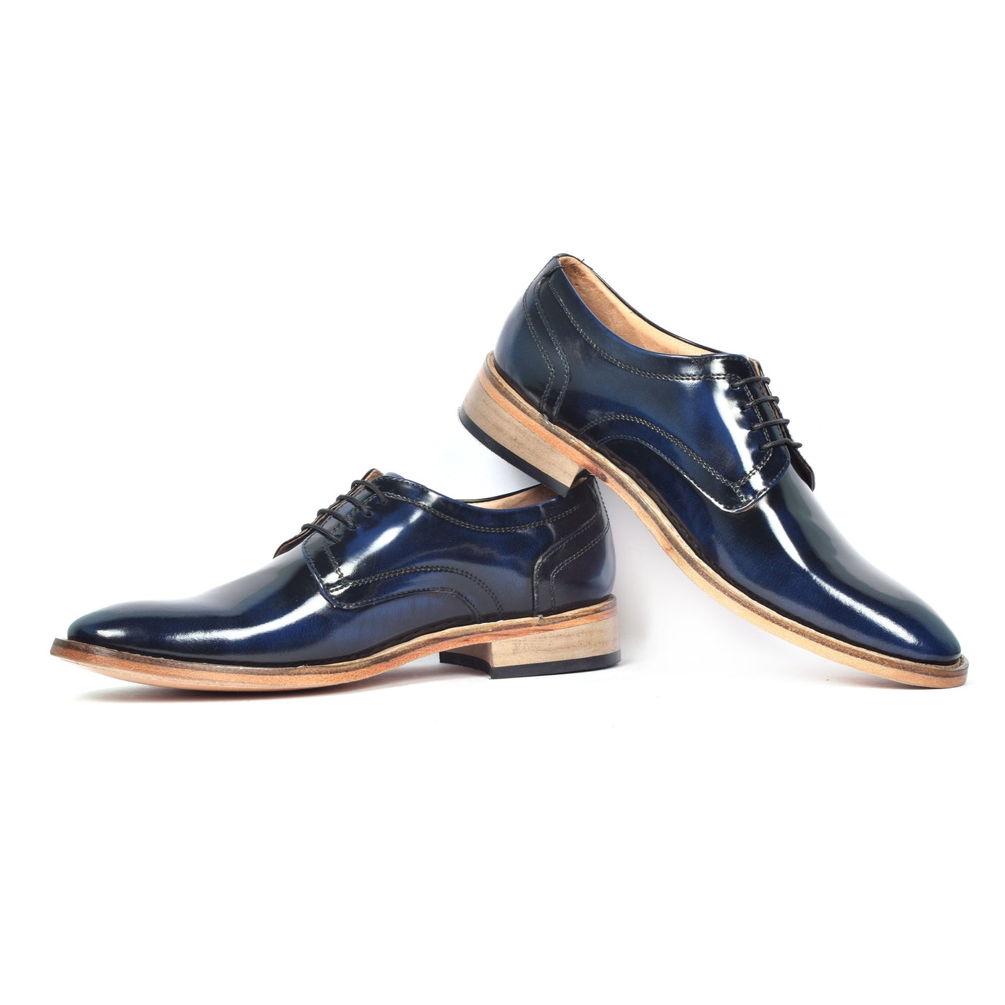 Goodyear Welted Derby Shoes :  Blue Brush off leather with Memory foam footpad.