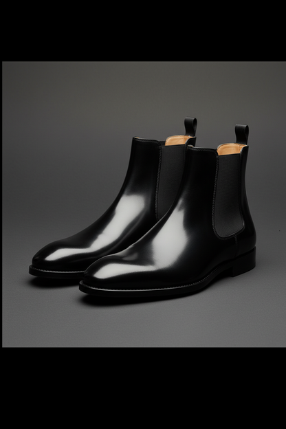 Elevator Shoes : 3″Inches Hidden Height Increasing Black leather Chelsea boots. - Agra Shoe Mart