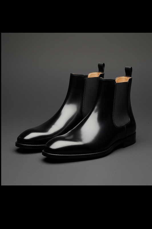 Elevator Shoes : 3″Inches Hidden Height Increasing Black leather Chelsea boots.