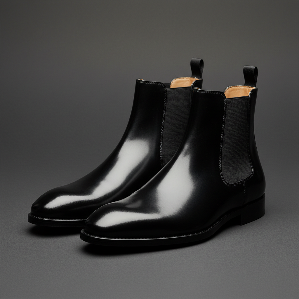 Elevator Shoes : 3″Inches Hidden Height Increasing Black leather Chelsea boots.