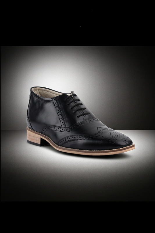 Elevator Shoes : 3″Inches Hidden Height Increasing Black leather Brogue Shoes.