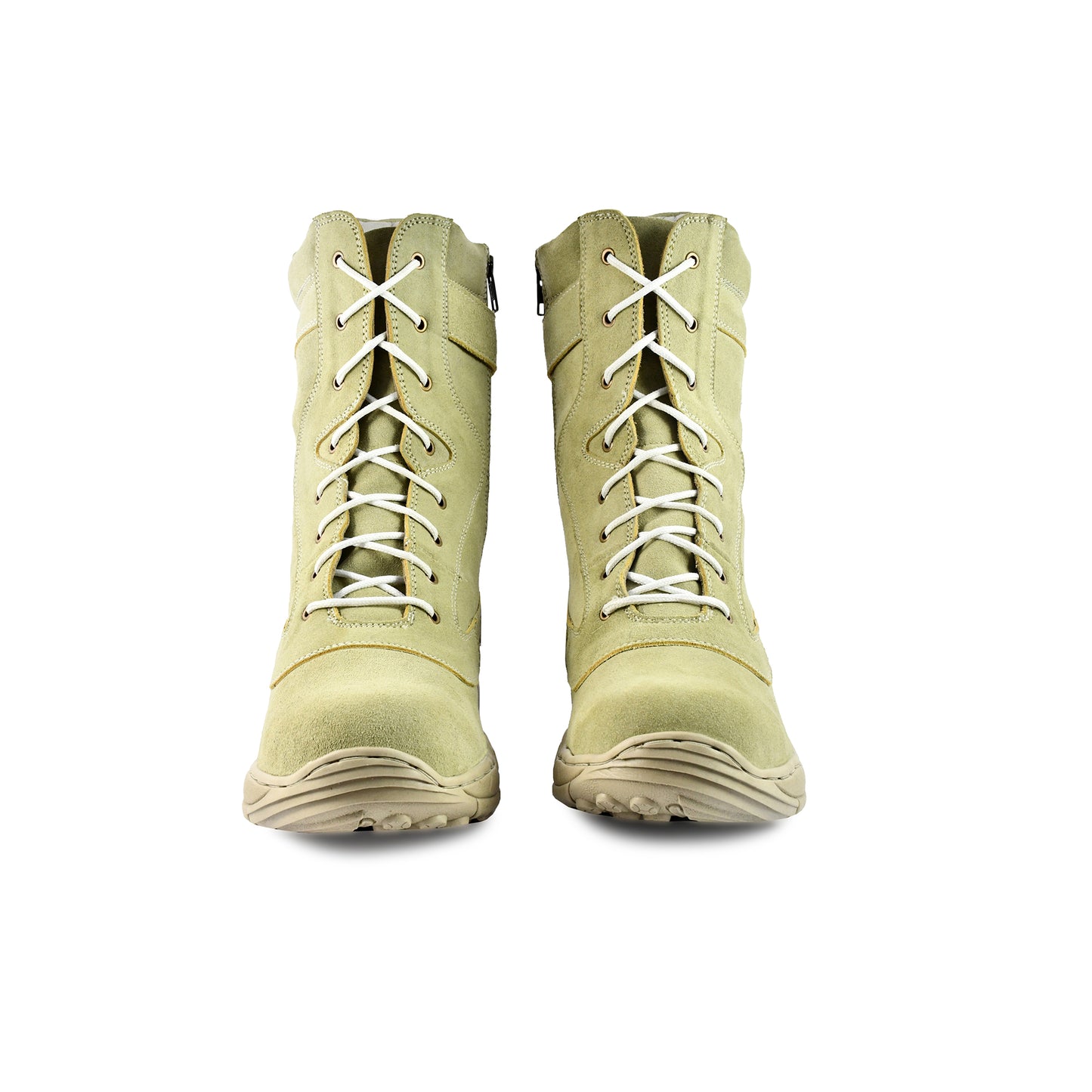 Biker Boots : Beige Suede leather Rider boots for bikers with side chain & Memory foam footpad.