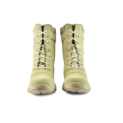 Biker Boots : Beige Suede leather Rider boots for bikers with side chain & Memory foam footpad.