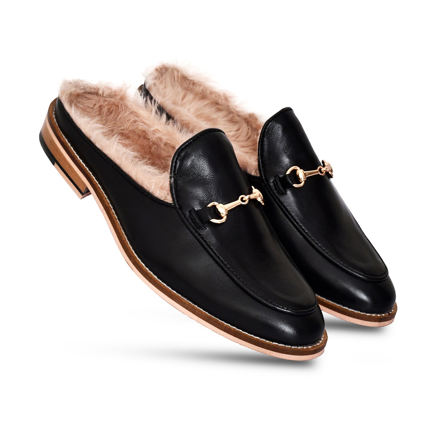 Mules : Black leather Mules with Memory foam footpad. Article : Mule03-Black