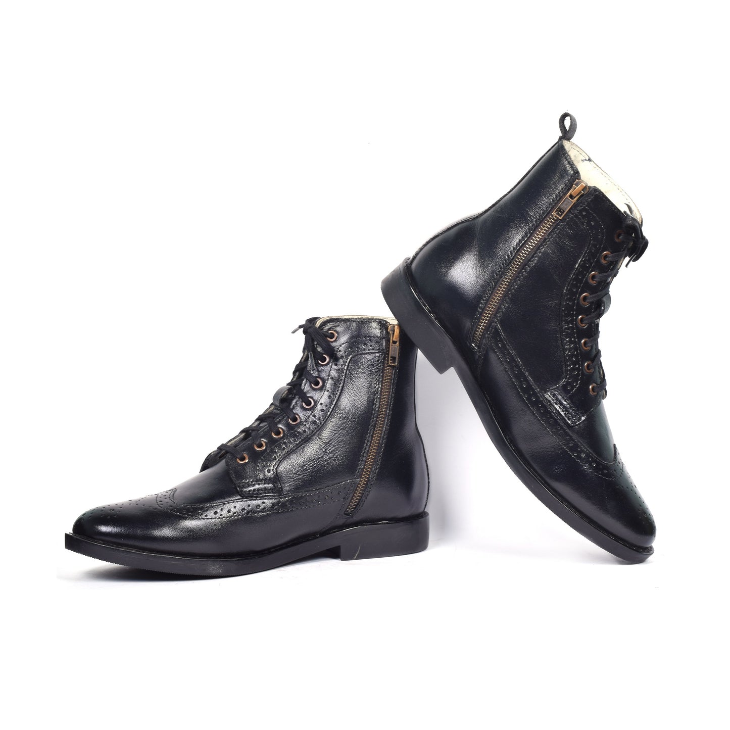 Brogue Boots : Genuine Black leather Brogue Boots with Memory foam footpad. Article :BB101-Black