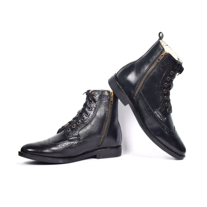 Brogue Boots : Genuine Black leather Brogue Boots with Memory foam footpad. Article :BB101-Black