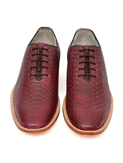 Goodyear Welted Derby Shoes :  Wine Cobra Embossed leather with Memory foam footpad.