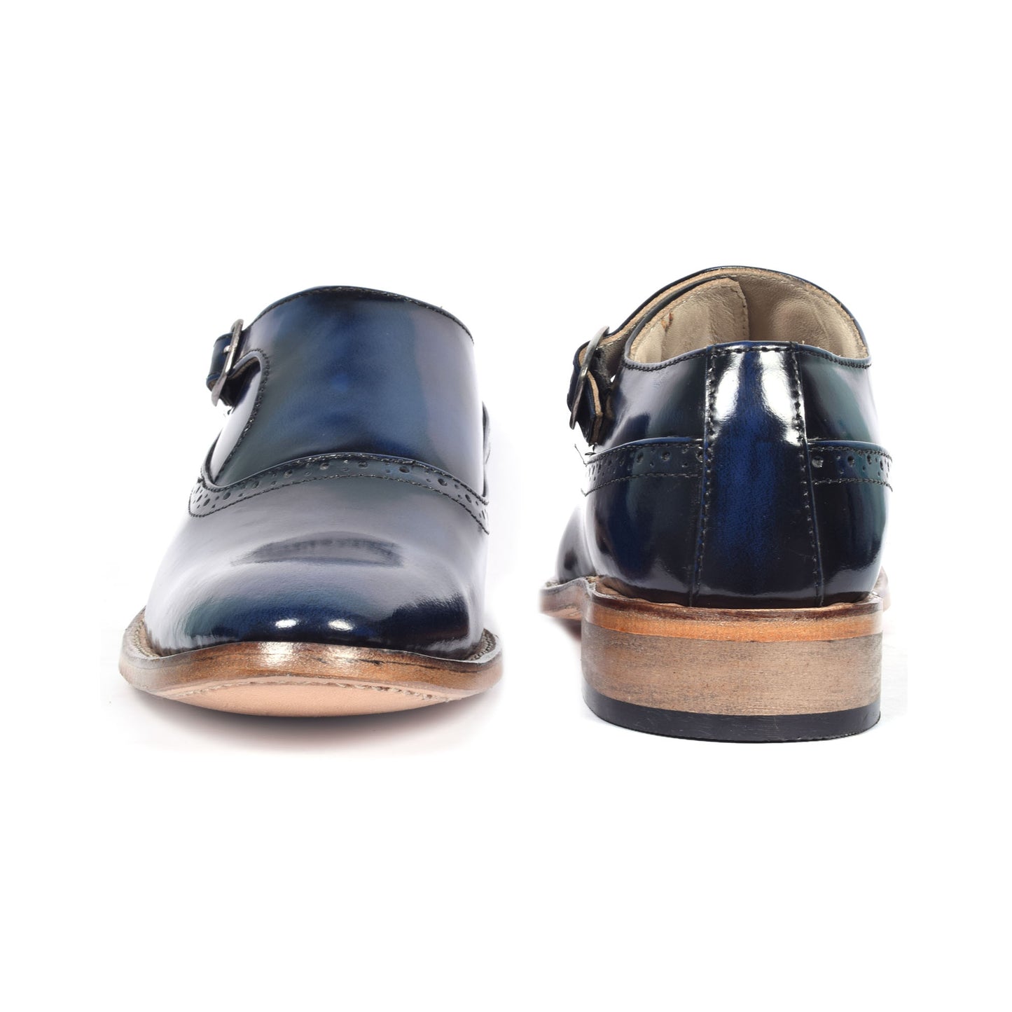 Goodyear Welted Monk Strap Shoes :  Blue Brush off leather with Memory foam footpad.