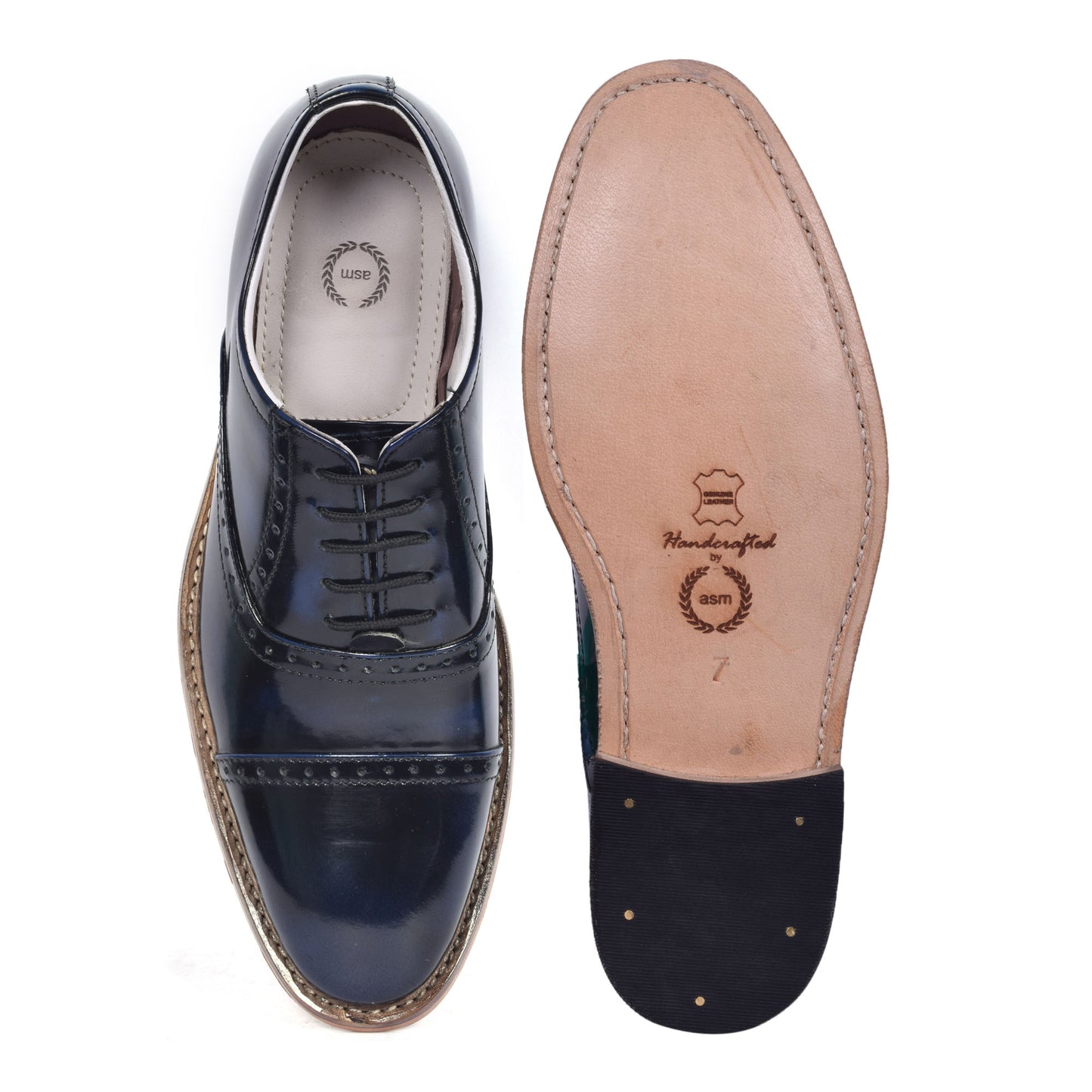 Goodyear Welted Oxford Shoes :  Blue Brush off leather with Memory foam footpad.