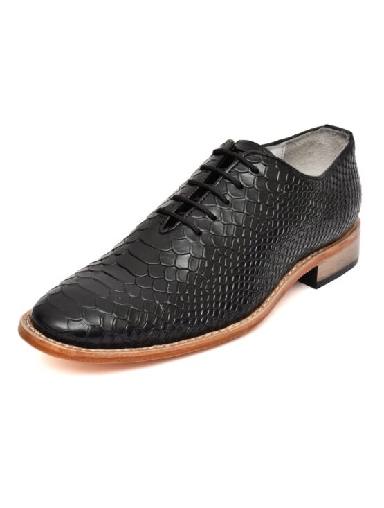 Goodyear Welted Derby Shoes :  Black Cobra Embossed leather with Memory foam footpad.