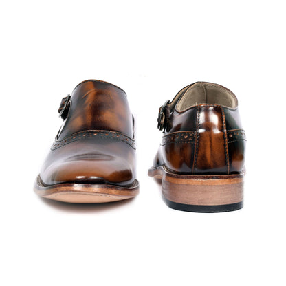 Goodyear Welted Monk Strap Shoes :  Tan Brush off leather with Memory foam footpad.