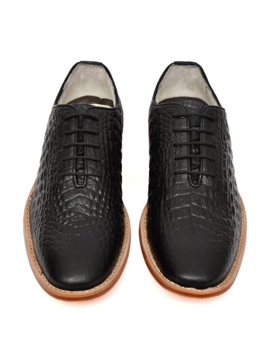 Goodyear Welted Derby Shoes :  Black Croco Embossed leather with Memory foam footpad.