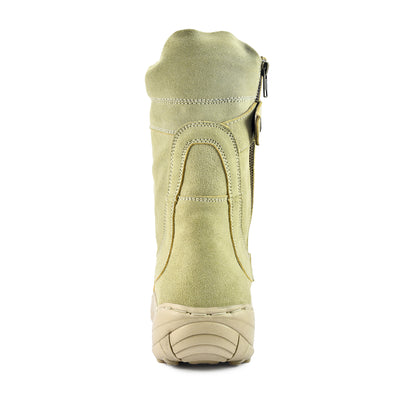 Biker Boots : Beige Suede leather Rider boots for bikers with side chain & Memory foam footpad.