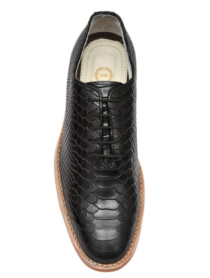 Goodyear Welted Derby Shoes :  Black Cobra Embossed leather with Memory foam footpad.
