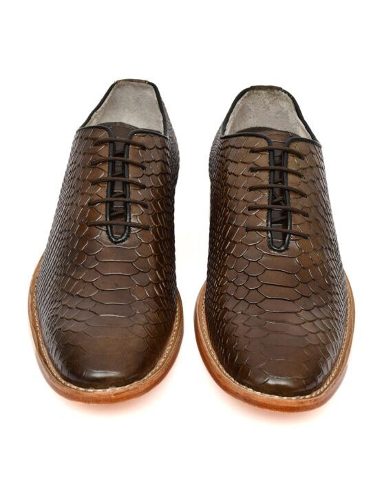 Goodyear Welted Derby Shoes :  Green Cobra Embossed leather with Memory foam footpad.