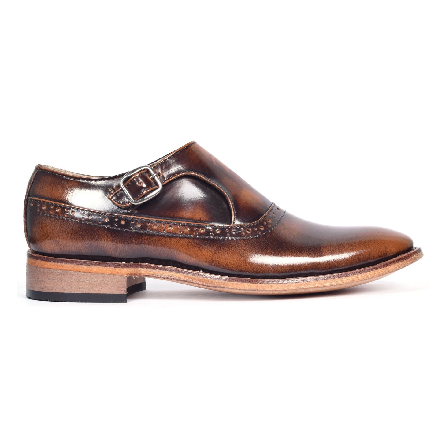Goodyear Welted Monk Strap Shoes :  Tan Brush off leather with Memory foam footpad.