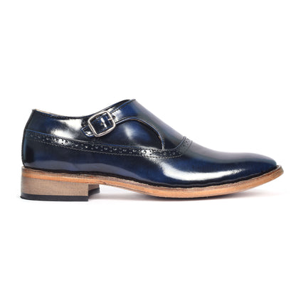 Goodyear Welted Monk Strap Shoes :  Blue Brush off leather with Memory foam footpad.