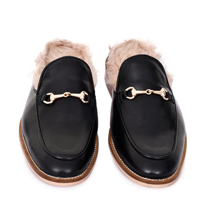 Mules : Black leather Mules with Memory foam footpad. Article : Mule03-Black