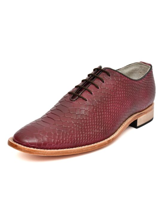 Goodyear Welted Derby Shoes :  Wine Cobra Embossed leather with Memory foam footpad.