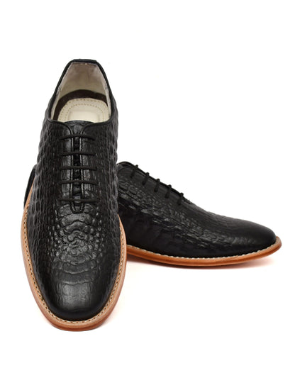 Goodyear Welted Derby Shoes :  Black Croco Embossed leather with Memory foam footpad.