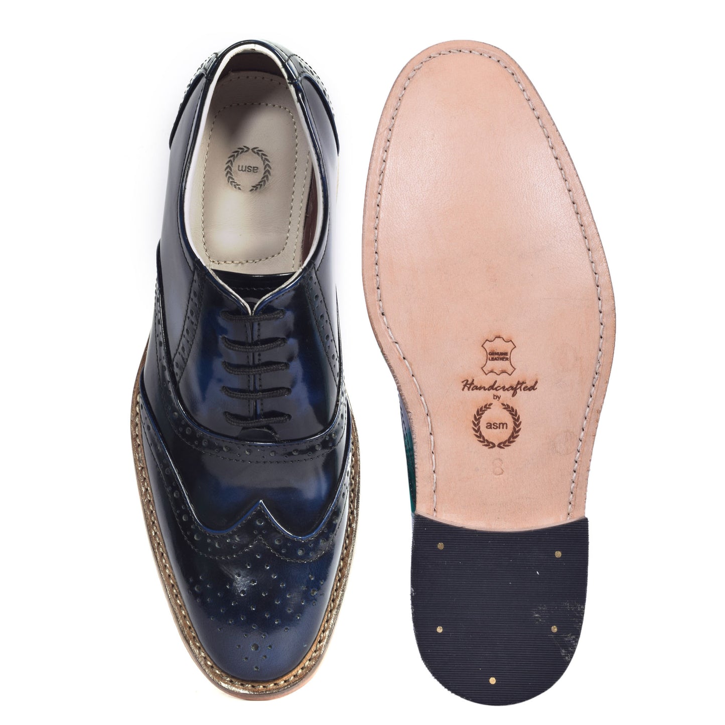 Goodyear Welted Brogue Shoes :  Blue Brush off leather with Memory foam footpad.