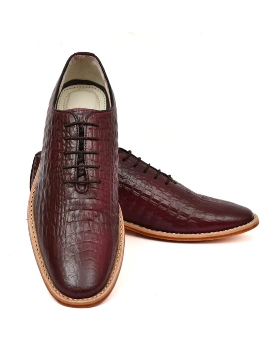 Goodyear Welted Derby Shoes :  Wine Croco Embossed leather with Memory foam footpad.
