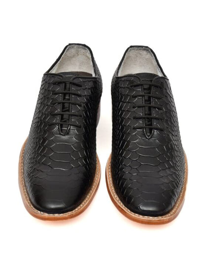 Goodyear Welted Derby Shoes :  Black Cobra Embossed leather with Memory foam footpad.