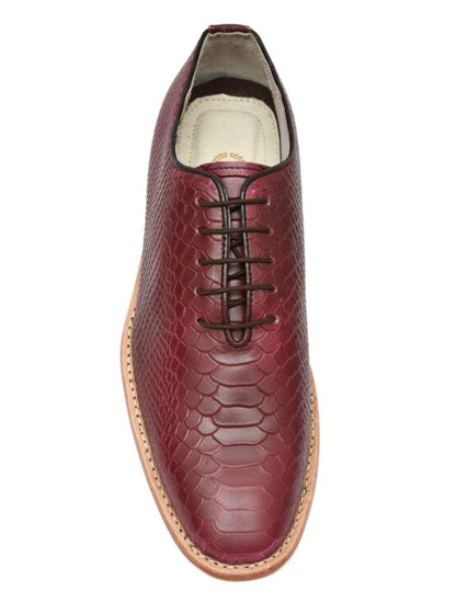 Goodyear Welted Derby Shoes :  Wine Cobra Embossed leather with Memory foam footpad.