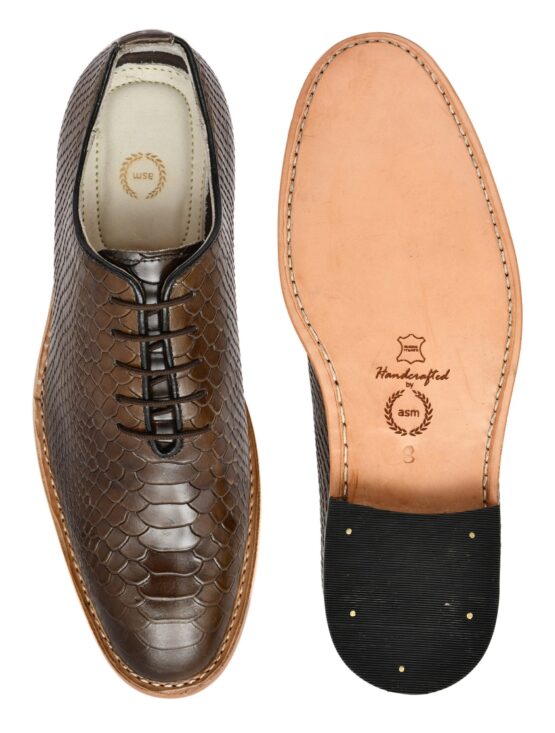 Goodyear Welted Derby Shoes :  Green Cobra Embossed leather with Memory foam footpad.