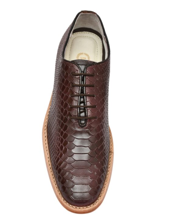 Goodyear Welted Derby Shoes :  Brown Cobra Embossed leather with Memory foam footpad.