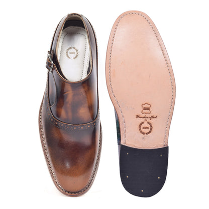 Goodyear Welted Monk Strap Shoes :  Tan Brush off leather with Memory foam footpad.