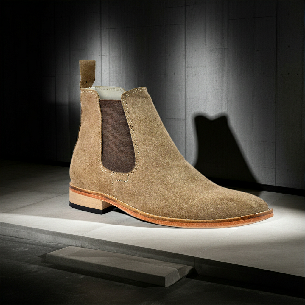 Chelsea Boots : Genuine light Brown Suede leather Goodyear welted Chelsea Boots with Memory foam footpad. Article : ChelseaHM02
