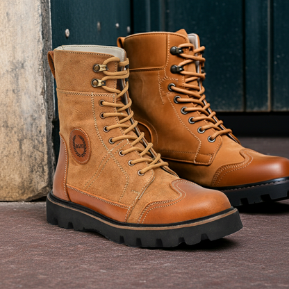 Elevator Boots : 3.5″ Inches Hidden Height Increasing Tan Rugged leather Boots.