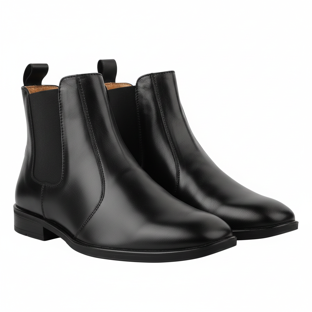 Elevator Shoes : 3″Inches Hidden Height Increasing Black leather Chelsea boots. - Agra Shoe Mart