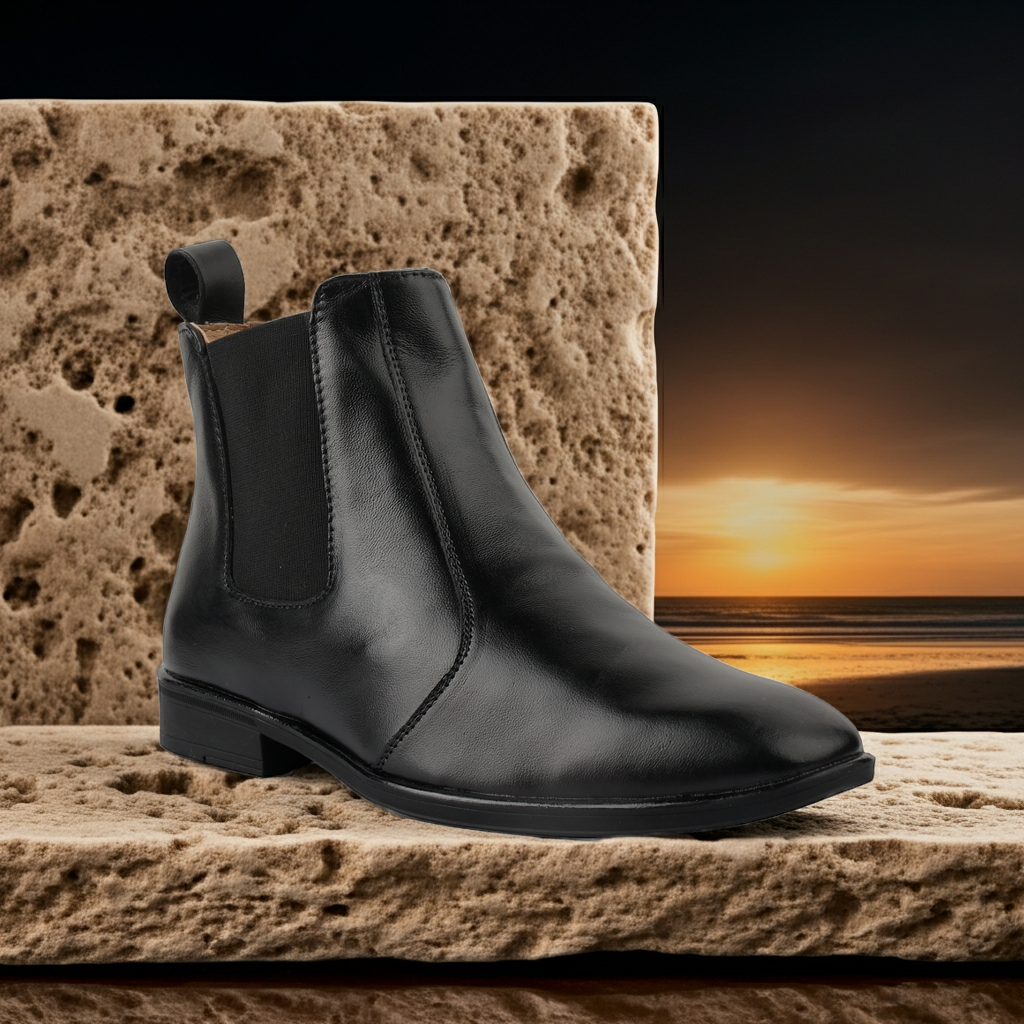 Elevator Shoes : 3″Inches Hidden Height Increasing Black leather Chelsea boots. - Agra Shoe Mart