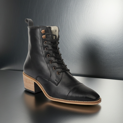 Elevator Shoes : 3.5″Inches Hidden Height Increasing Oxford Boots with Cuban Heels. - Agra Shoe Mart
