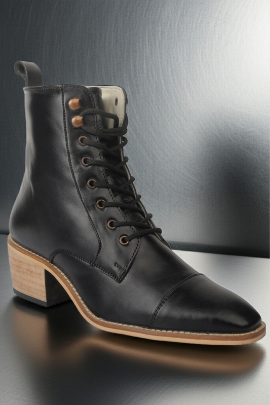 Elevator Shoes : 3.5″Inches Hidden Height Increasing Oxford Boots with Cuban Heels.