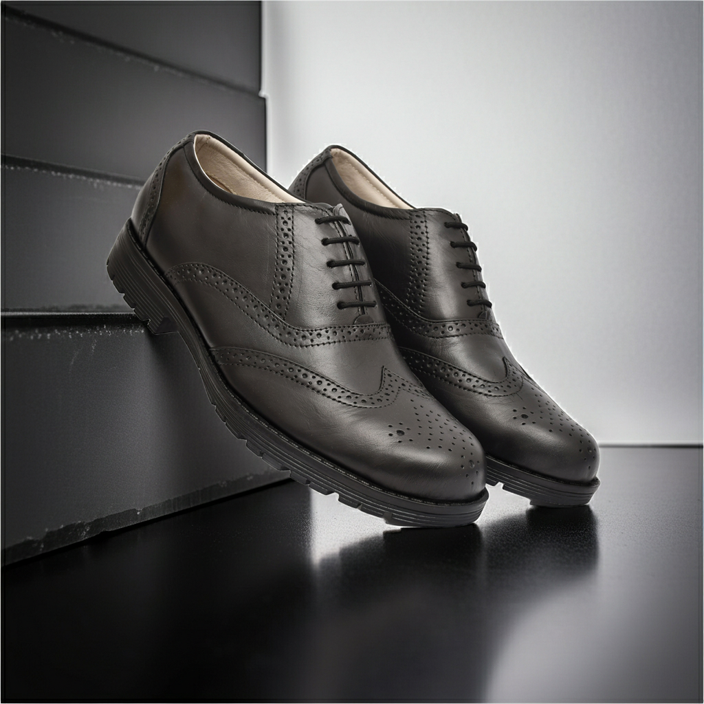 Safety Shoes : Industrial Safety leather Brogue Shoes with Steel Toe & Memory foam footpad. - Agra Shoe Mart