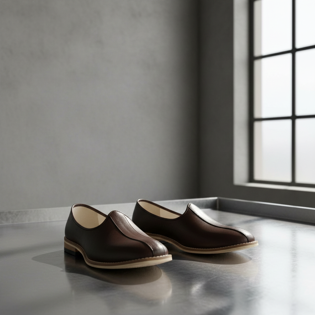 Nagras : Brown leather handmade Nagras with Memory foam footpad. Article : N122 - Agra Shoe Mart