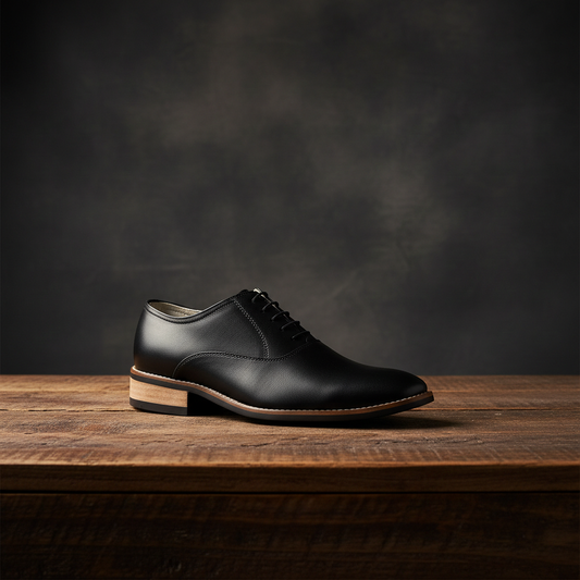 Handmade Derby Shoes : Black Grain leather with Rubber sole and Memory foam footpad. HR102-Blk