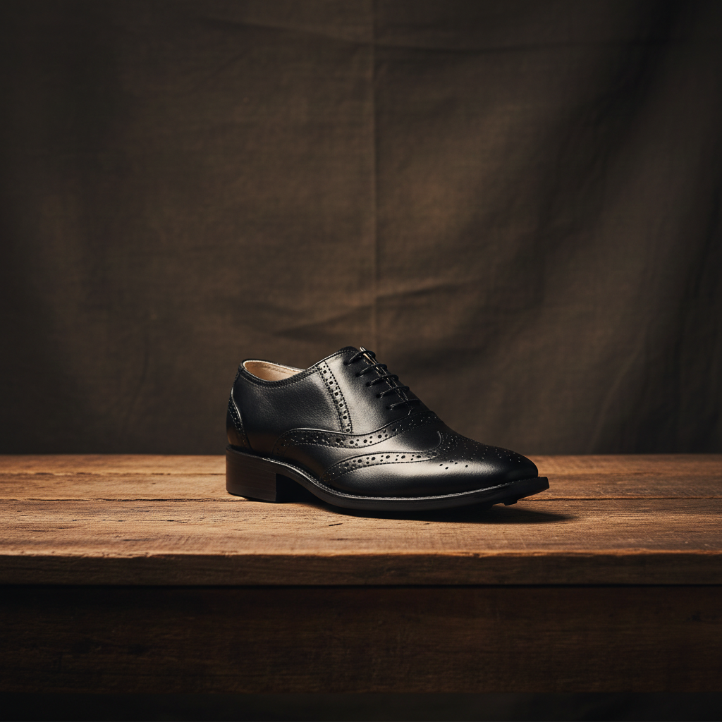 Goodyear Welted Brogue Shoes : Black Grain leather with Rubber sole and Memory foam footpad. HRG102-Blk - Agra Shoe Mart
