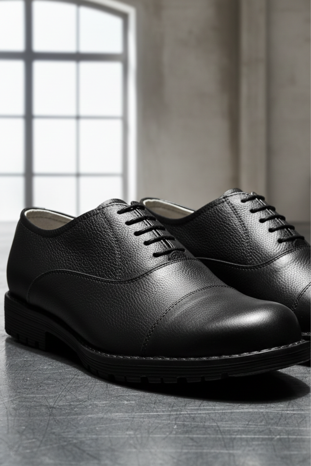 Safety Shoes : Industrial Safety Oxford leather Shoes with Steel Toe & Memory foam footpad.