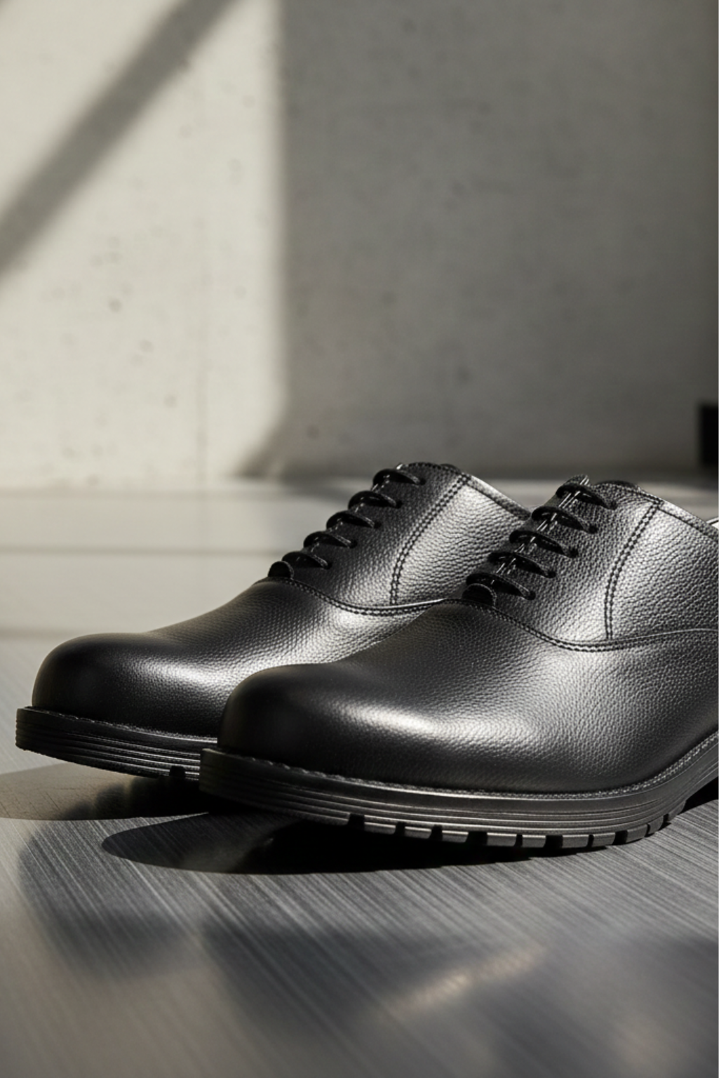 Safety Shoes : Industrial Safety Derby leather Shoes with Steel Toe & Memory foam footpad.