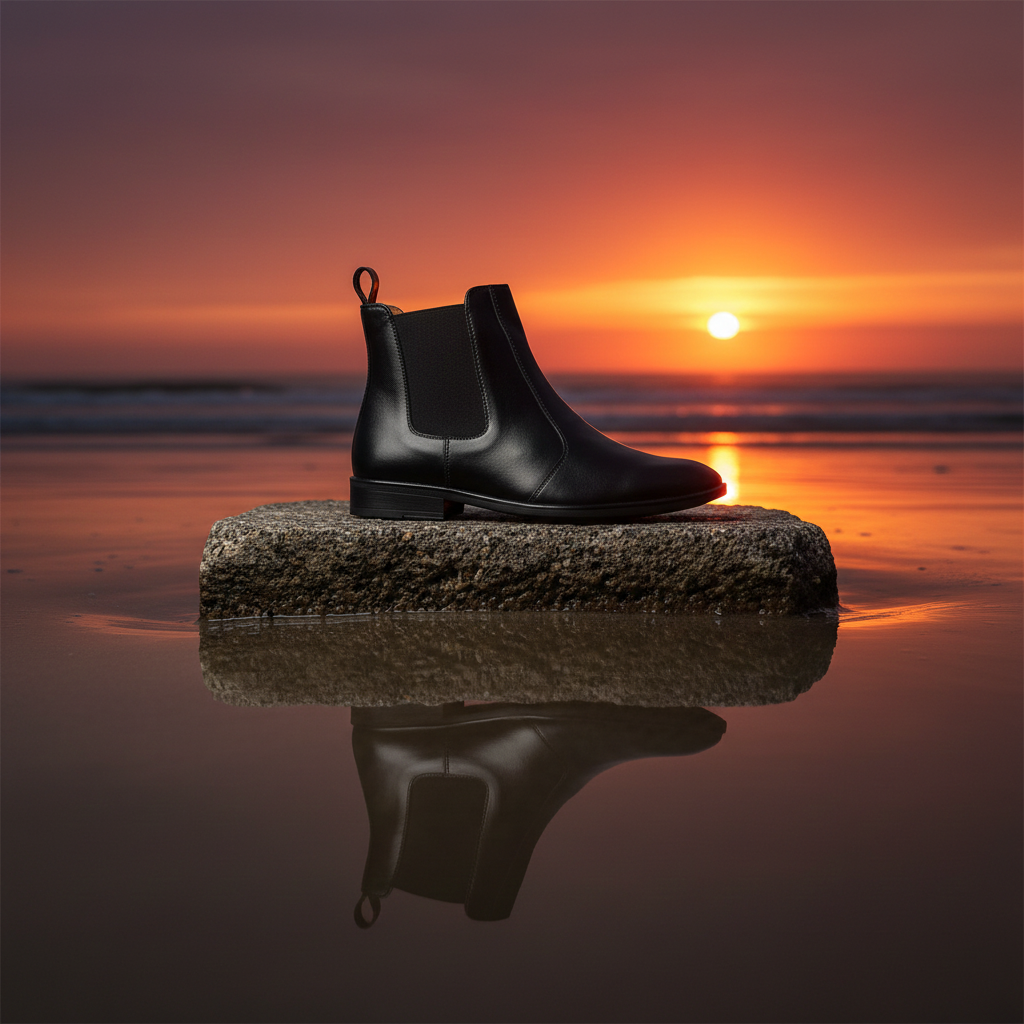 Elevator Shoes : 3″Inches Hidden Height Increasing Black leather Chelsea boots. - Agra Shoe Mart