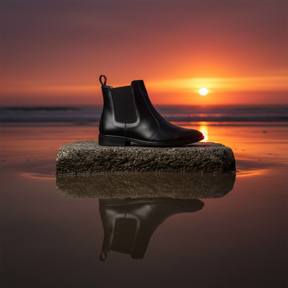 Elevator Shoes : 3″Inches Hidden Height Increasing Black leather Chelsea boots. - Agra Shoe Mart
