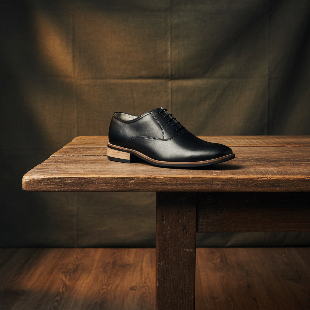 Handmade Derby Shoes : Black Grain leather with Rubber sole and Memory foam footpad. HR102-Blk - Agra Shoe Mart
